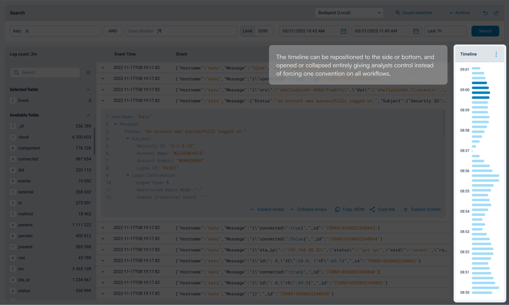 Highlight 1 of the redesigned log search