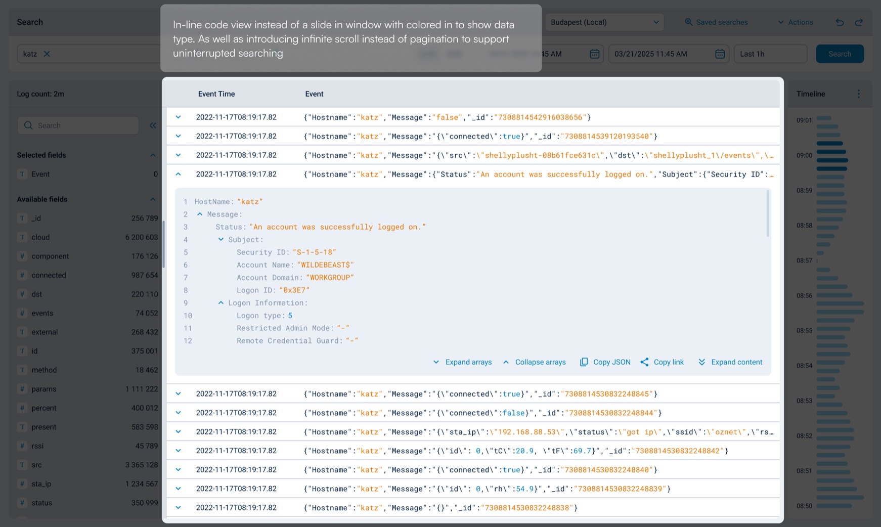 Highlight 2 of the redesigned log search