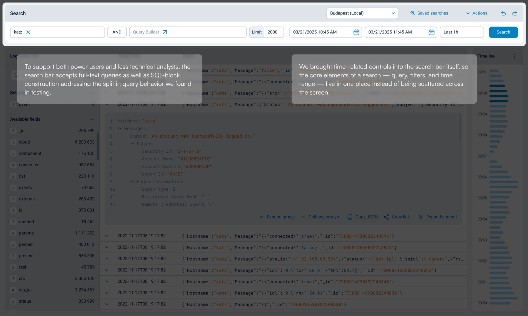 Highlight 3 of the redesigned log search