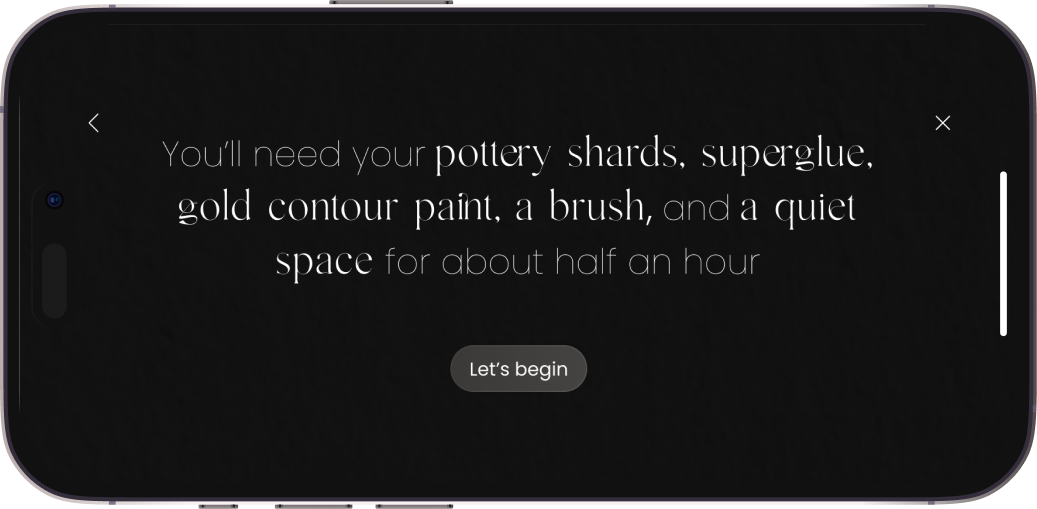 The ritual mode interface, minimal and monochrome