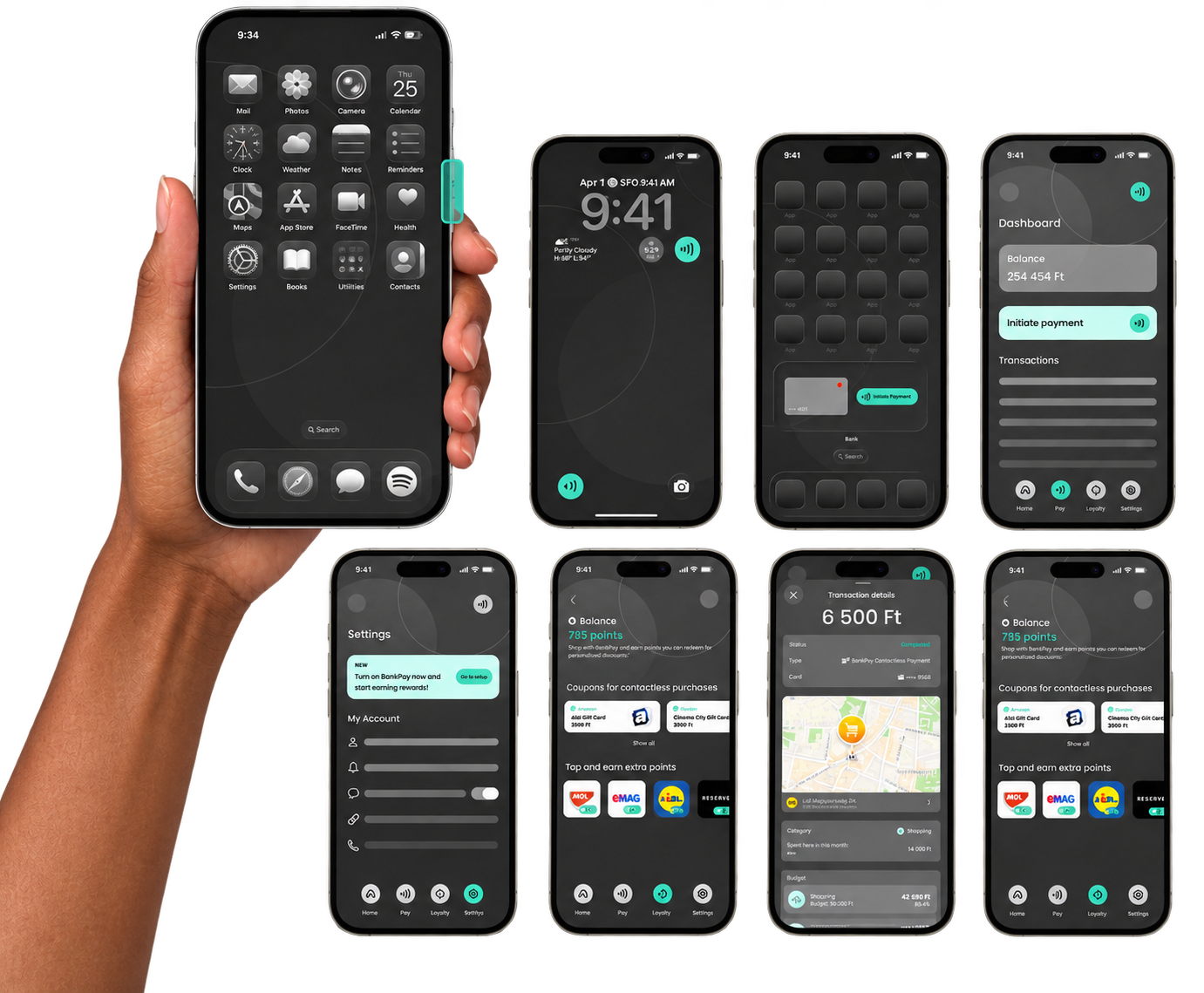 Screens from the research prototype, shown across a collage of phones